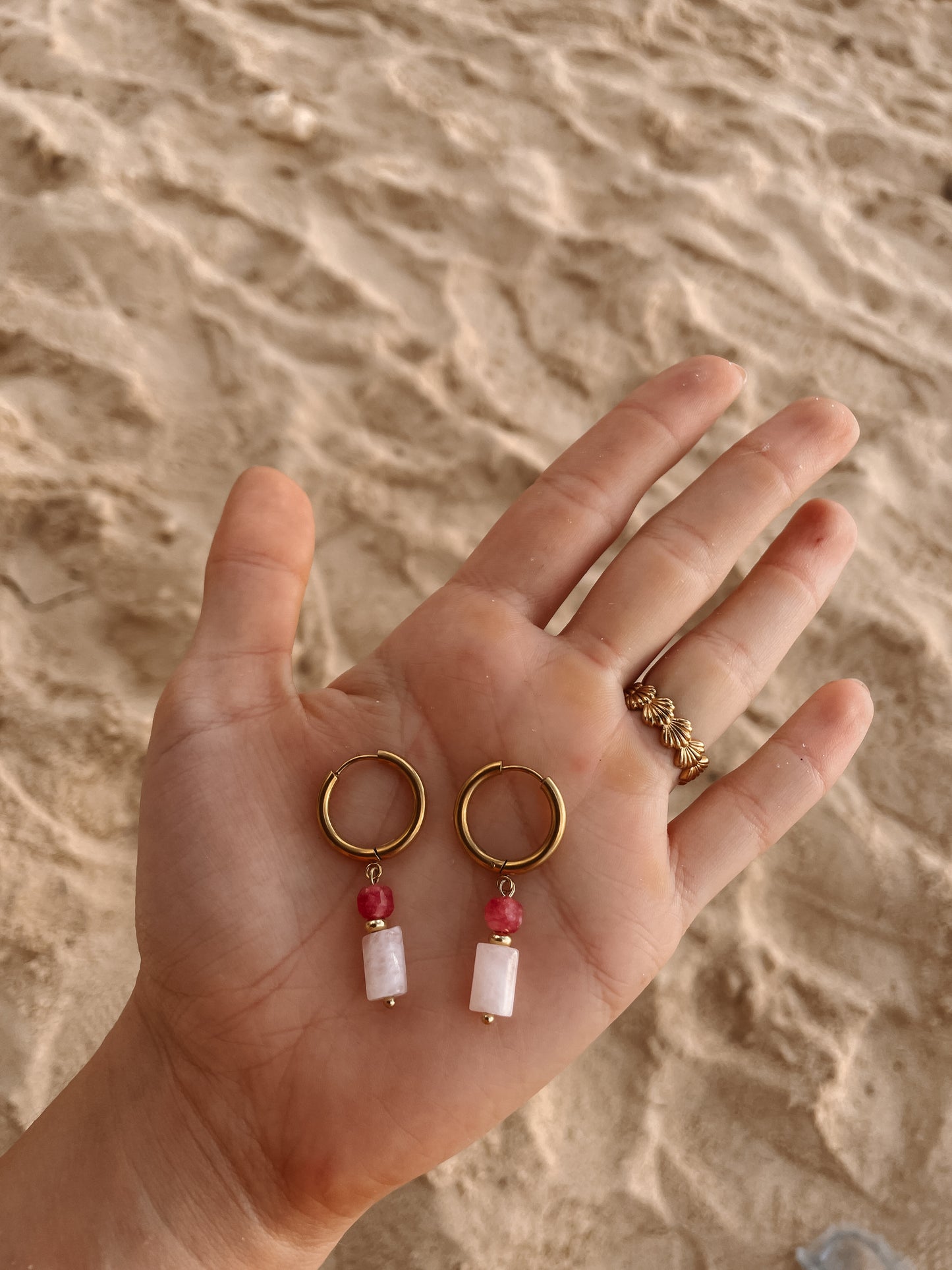 Creolen "OCEAN" Pink Turmalin & Rosenquarz